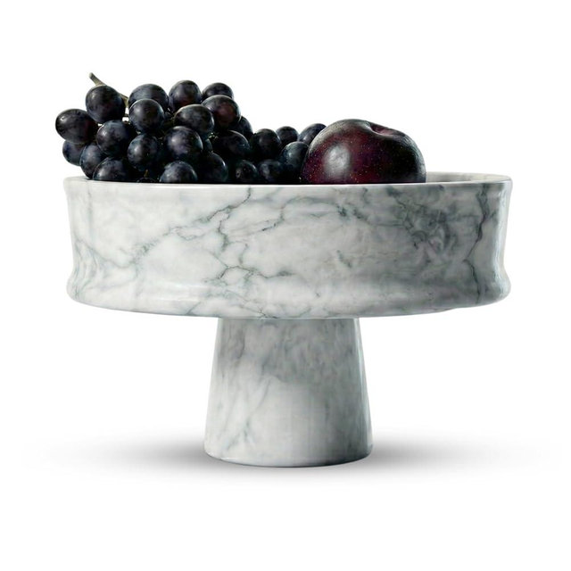 Tivoro Marble Fruit Bowl for Kitchen Counter 10 Inch, Handcrafted Heavy Solid Natural Stone Large Decorative Bowl for Home Decor, Entryway Table Key Dish, Dining Table Centerpiece, Housewarming Gift