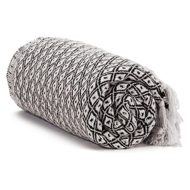 Americanflat Omala Throw Blanket in Black and Cream Mini Diamond - 100% Cotton with Fringe - 50" x 60"