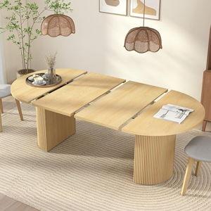 41 in-78 in Extendable Dining Room Table for 4-8, Round Expandable Kitchen Table with Fluted Base, Modern Farmhouse Oval Dinner Tables for Dining Room Kitchen Living Room (Natural)