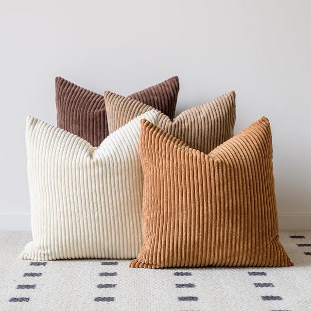 LANANAS Neutral Couch Throw Pillow Covers 18x18 Inch Set of 4 Decorative Farmhouse Boho Throw Pillows for Living Room, Couch, Bed, Sofa Soft Corduroy Accent Home Decor (Neutral Brown, 20x20 Inch)
