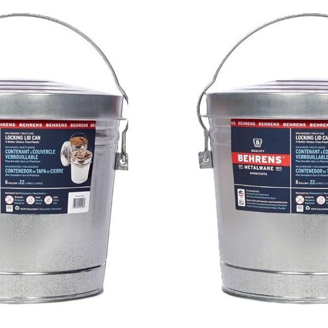 Behrens 6 Gallon Rust-Proof Steel Locking Lid Trash Can(6 gal) Made in USA (Тwo Рack)
