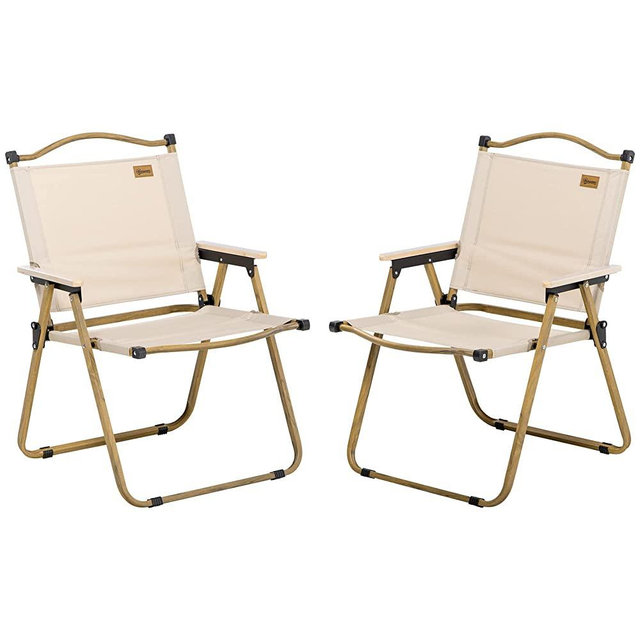 Outsunny Set of 2 Camping Chair, Lightweight Folding Chair, Portable Armchairs, Perfect for Festivals, Fishing, Beach and Hiking, Khaki
