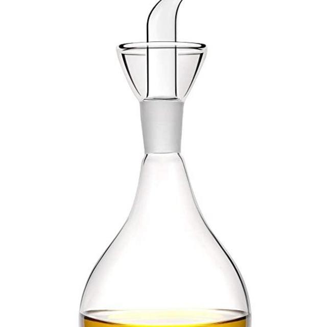 HAIZEEN 13ounce/ 380 ml Clear Glass Olive Oil Dispenser Bottle - Oil & Vinegar Cruet with Pourers and NO Funnel Needed - Olive Oil Carafe Decanter for Kitchen and BBQ