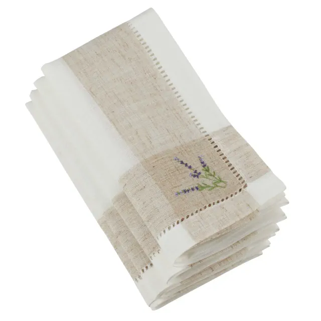 Saro Lifestyle Embroidered Lavender Hemstitch Napkin, 20" Square, Ivory