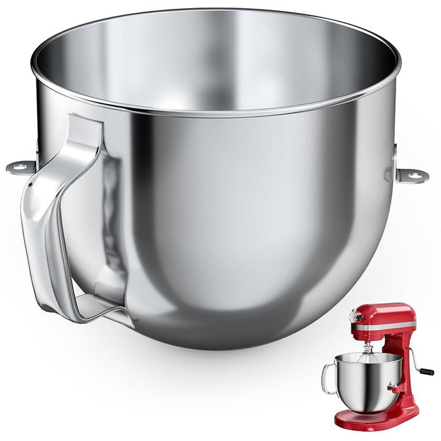 7 QT Food-Grade Stainless Steel Mixer Bowl Compatible With KITCHENAID BOWL LIFT STAND MIXERS 7 Quart, with Anti-slip handle & 2 matching locks, Stainless Steel Polished