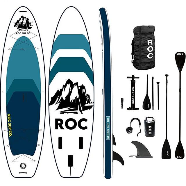 Roc Inflatable Stand Up Paddle Board with Premium sup Accessories & Backpack, Non-Slip Deck, Waterproof Bag, Leash, Paddle and Hand Pump.