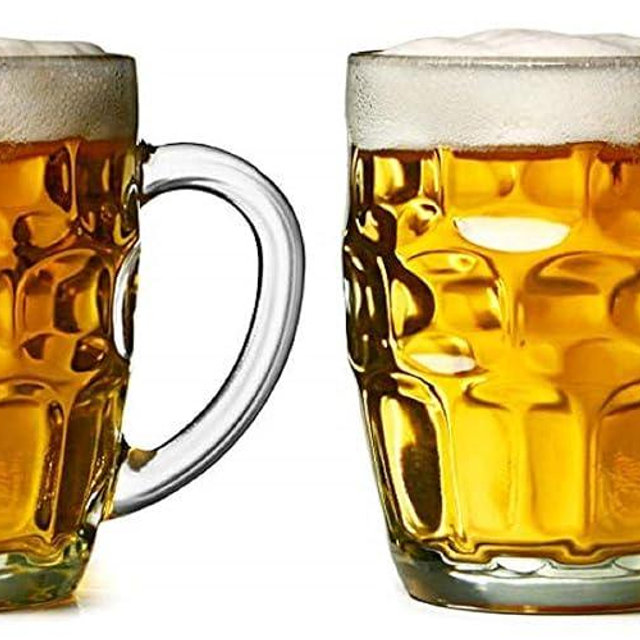 Home Products Essentials 2 Pack Glass Dimpled Stein Beer Mug with Large Handle - 17 oz. -Dishwasher Safe - For All Beverages (2pk Dimpled)