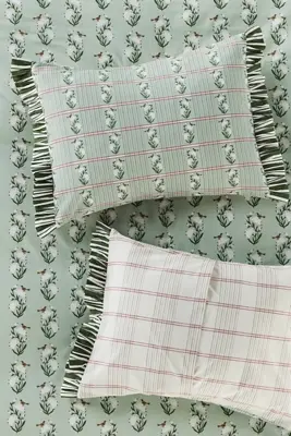 Zelda Cotton Floral Stripe Ruffle Printed Shams, Set of 2