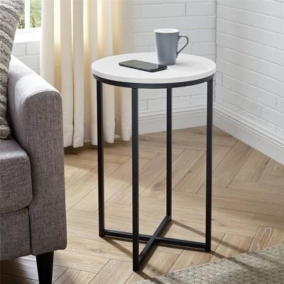 Vivian Glam X Leg Round Side Table - Saracina Home - Faux White Marble/Gold