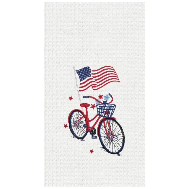 C&F Home Patriotic Bike 4th of July Embroidered Waffle Weave Kitchen Towel Dishtowel Decoration