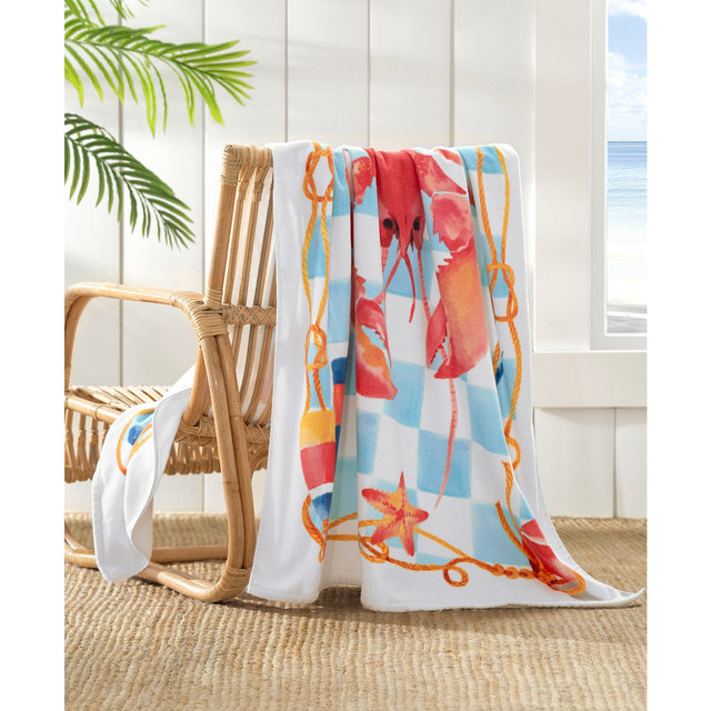 The Beach House Cotton Lazy Lobster Printed Beach Towel, 38" x 70"