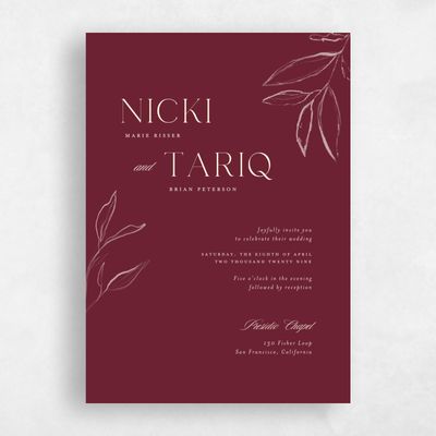 Wine, Red Wedding Invitation - Finch Portrait