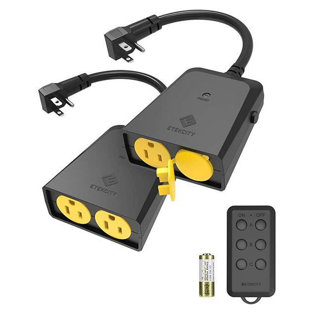 Etekcity Wireless Outdoor Remote Control Outlet, Weatherproof, 150ft Range Electrical Light Switch, 4 Grounded plugs, ETL Listed, Black (1 Remote Included)