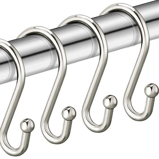 Nickel Shower Curtain Hooks, Rust Proof Shower Curtain Rings for Bathroom, Set of 12 CHICTIE Silver S Shaped Decorative Shower Curtain Hooks Hangers for Bathroom Curtains,Clothing, Towels, etc