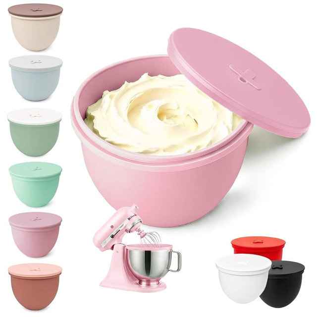 Omoiyari PINK 4.5QT Silicone Bowl Liner with Air Valve — Custom-Fit for Kitchen Aid 4.5 Qt Stand Mixer, 2mm Extra-Thick Premium Food-Grade Silicone