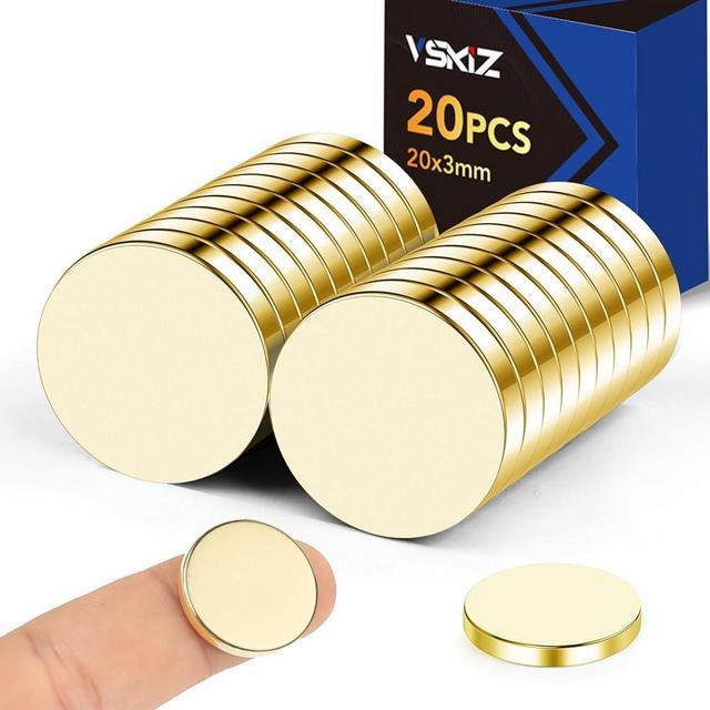 VSKIZ 20Pcs Small Magnets, 20x3mm Rare Earth Magnets Small Golden Magnet for DIY, Whiteboard, Kitchen, Office
