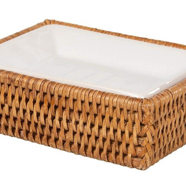 La Jolla Rattan Rectangular Soap Dish, Honey-Brown