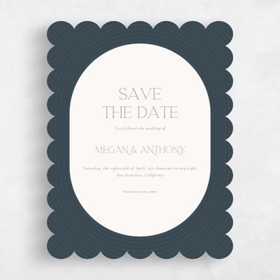 Blue Scalloped Wedding Save the Date - Majestic Portrait