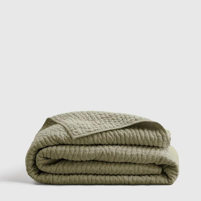 European Linen Cotton Stitch Quilt- Olive- King Size