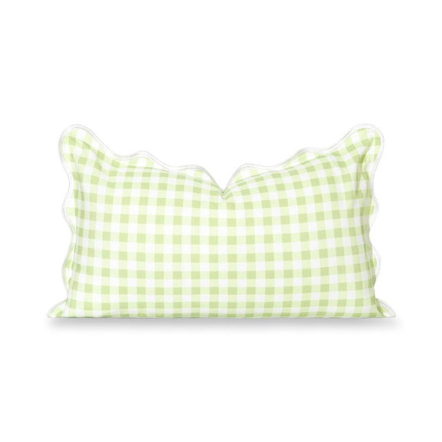 Hofdeco Premium Grandmillennial Coastal Hampton Patio Indoor Outdoor Lumbar Pillow Cover Only, 12"x20" Water Repellent for Backyard, Couch, Poolside, Grass Green Print Gingham