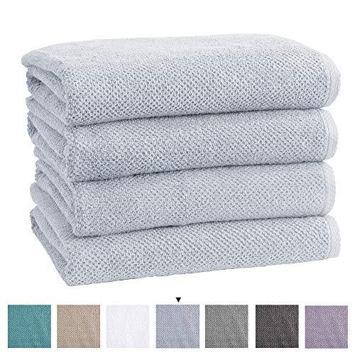 Great Bay Home 100% Cotton Quick-Dry Bath Towel Set (30 x 52 inches) Highly Absorbent, Textured Popcorn Weave Bath Towels. Acacia Collection (Set of 4, Light Blue)