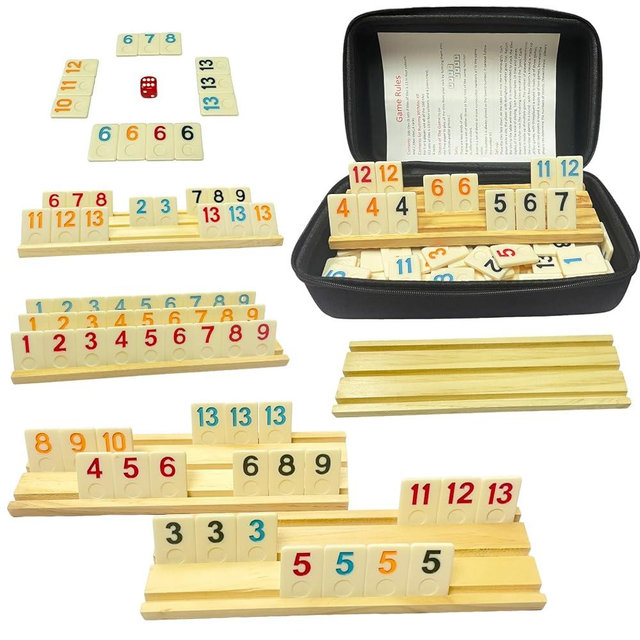Soopotay 2-6 Players Rummy Game with 6 Wooden Racks, 160 Melamine Tiles, Premium Portable Case, Tile Board Games for Adults, Travel, Family Game Night, Valentine Gifts for Men Women Dad Mom