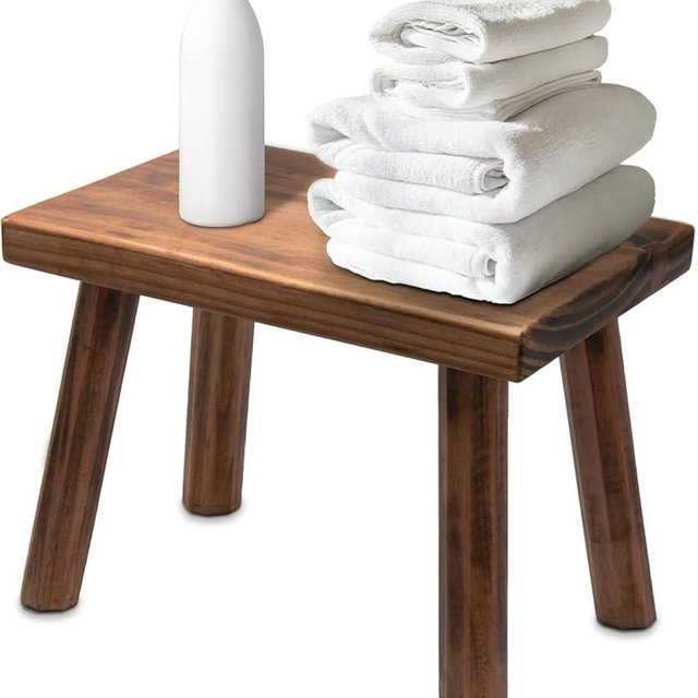 ENKEZI Shower Bench - Shower Foot Rest 12 in, Shower Stool for Shaving Legs, Rustic Scandinavian Stool - Multi-Purpose Wood Plant Stool, Adult Step Stool, (Scandinavian)