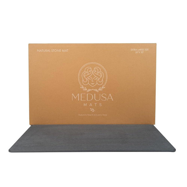 Medusa Mats Extra Large Stone Bath Mat - Quick Dry Absorbent Stone Bath Mat for Bathroom - Non-Slip Bathroom Decor and Accessories in Stylish Grey Large & Extra Large - Extra Large 32x20 Inches