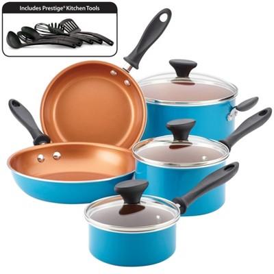 Farberware 14pc Nonstick Copper Ceramic Reliance Pro Cookware Set Aqua