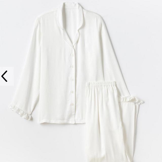 Ruffle Sateen Long Pajamas