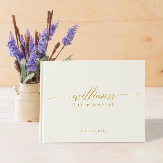 Ivory and Gold Wedding Guest Book, Heart Guestbook, Ivory Guest Book, Wedding Sign In Book, Color Choices Available, SKU: 175