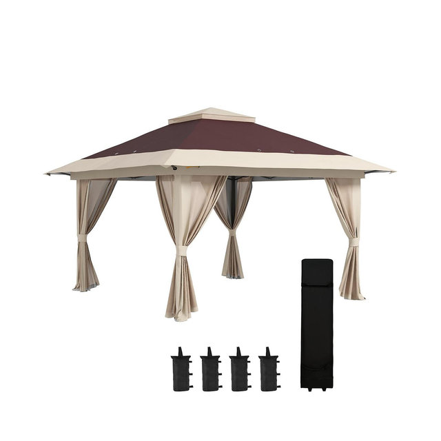 Outsunny 13' x 13' Pop Up Canopy w/ Netting, Weight Bags,