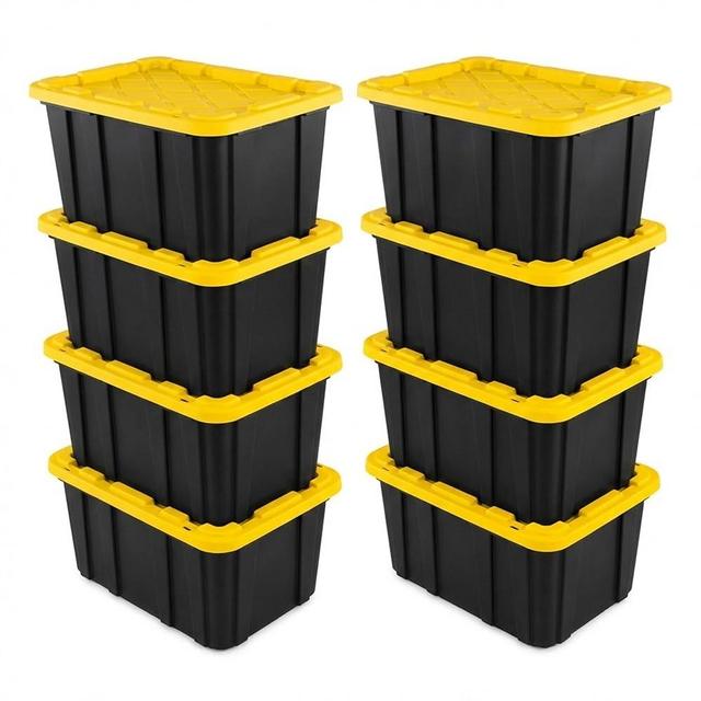 Sterilite 8 Pack Industrial Tote, Plastic Storage Container Bins with Lids, 27 Gallon - Heavy-Duty Organizing Containers for Closet, Bathroom, and Office