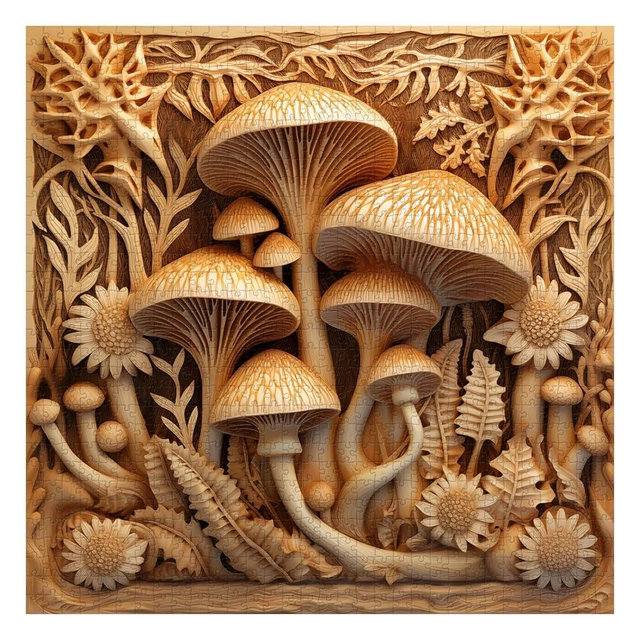 Vintage Mushroom Puzzles for Adults 1000 Pieces, Impossible Nature Fungi Plant Art Puzzle, Challenging Autostereoscopy Forest Jigsaw Puzzle as Mushroom Wall Art
