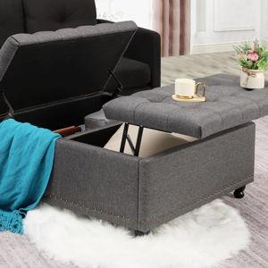 35.5" Square Ottoman Coffee Table with Large Storage - Gray