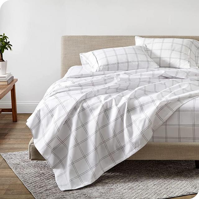 Bare Home Queen Sheet Set - Luxury 1800 Ultra-Soft Microfiber Queen Bed Sheets - Double Brushed - Deep Pockets - Easy Fit - 4 Piece Set - Bed Sheets (Queen, Modern Plaid - White/Grey)