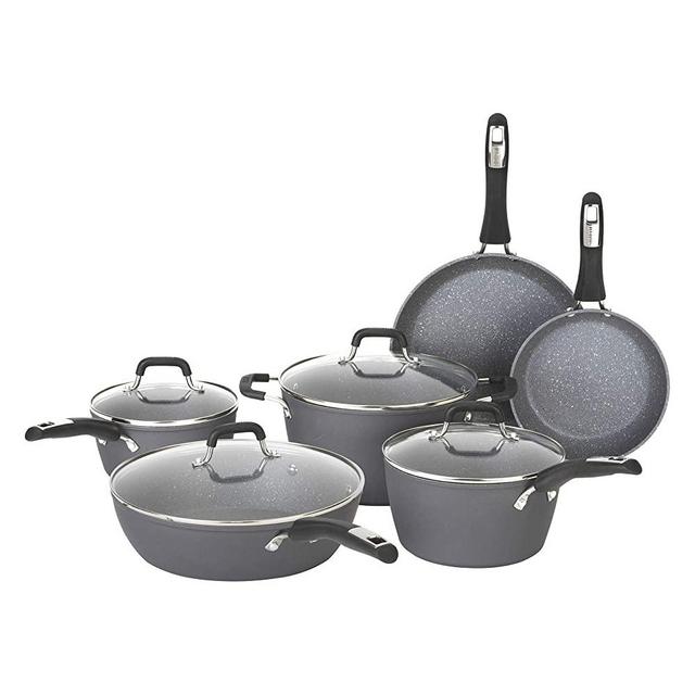Bialetti Impact Textured Nonstick Oven-Safe, Gray 10 Piece Cookware Set, 10pc