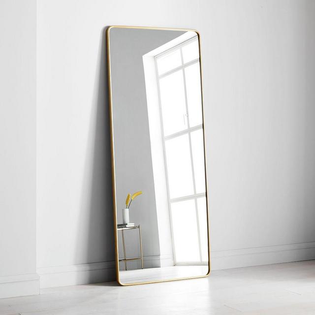 Modern Streamline Rounded Edge Floor Mirror - 72" in BRASS