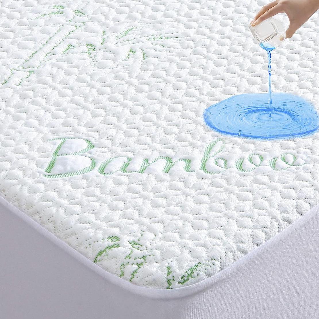 King Size Cooling Bamboo Waterproof Mattress Protector, 3D Air Fabric Breathable Bed Mattress Cover, Deep Pocket Sheet Style Mattress Pad Cover for 6-18 inches Mattress
