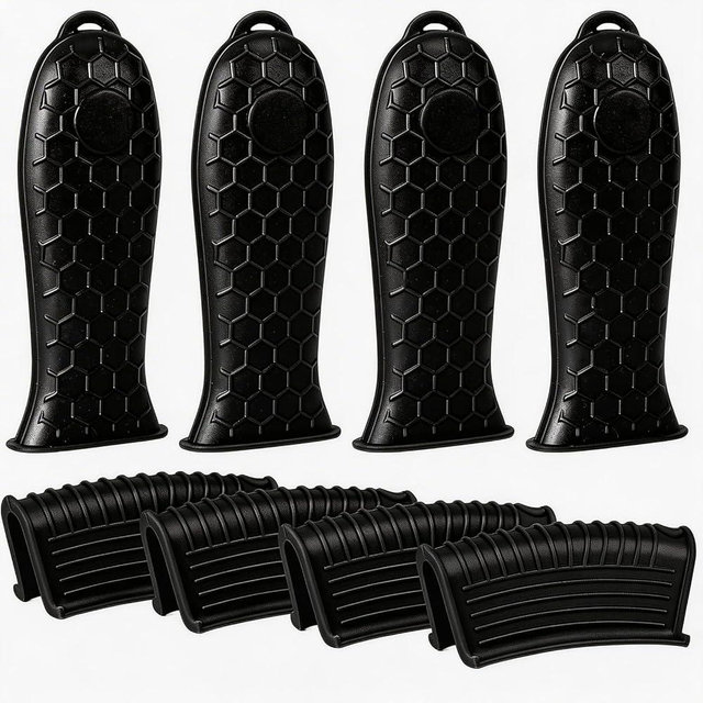 Joyhalo Cast Iron Skillet Handle Covers, 8 Pack Heat Resistant Silicone Pot Handle Sleeve Covers, Black