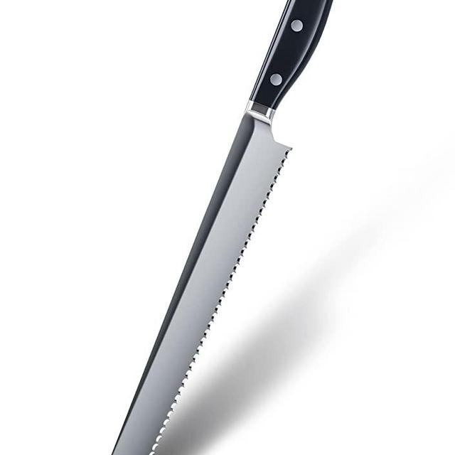 FOXEL Best Bread Knife 10 Inch Serrated - Razor Sharp Rust Resistant Japanese VG10 Steel Knife for - A Kitchen Essential Great for Cutting Bread, Cake, Sourdough, Sandwiches, Bagels, and Hard Crust