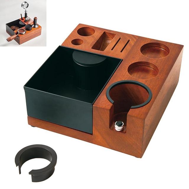 VOURMIO Espresso Tamping Station - Large Knock Box, 9 in 1 Espresso Coffee Organizer for Storage 51/53/54/58MM Espresso Tamper, Distributor, Portafilter and Puck Screen Accessories