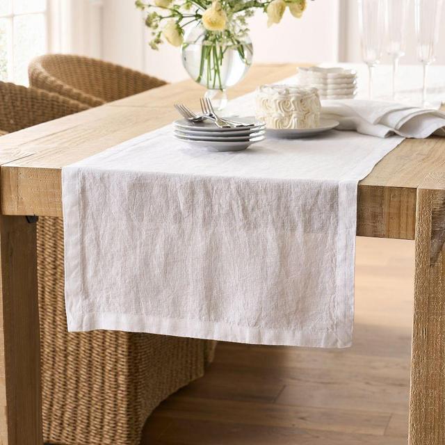 Eliza Linen Table Runner, 18" x 108" - White