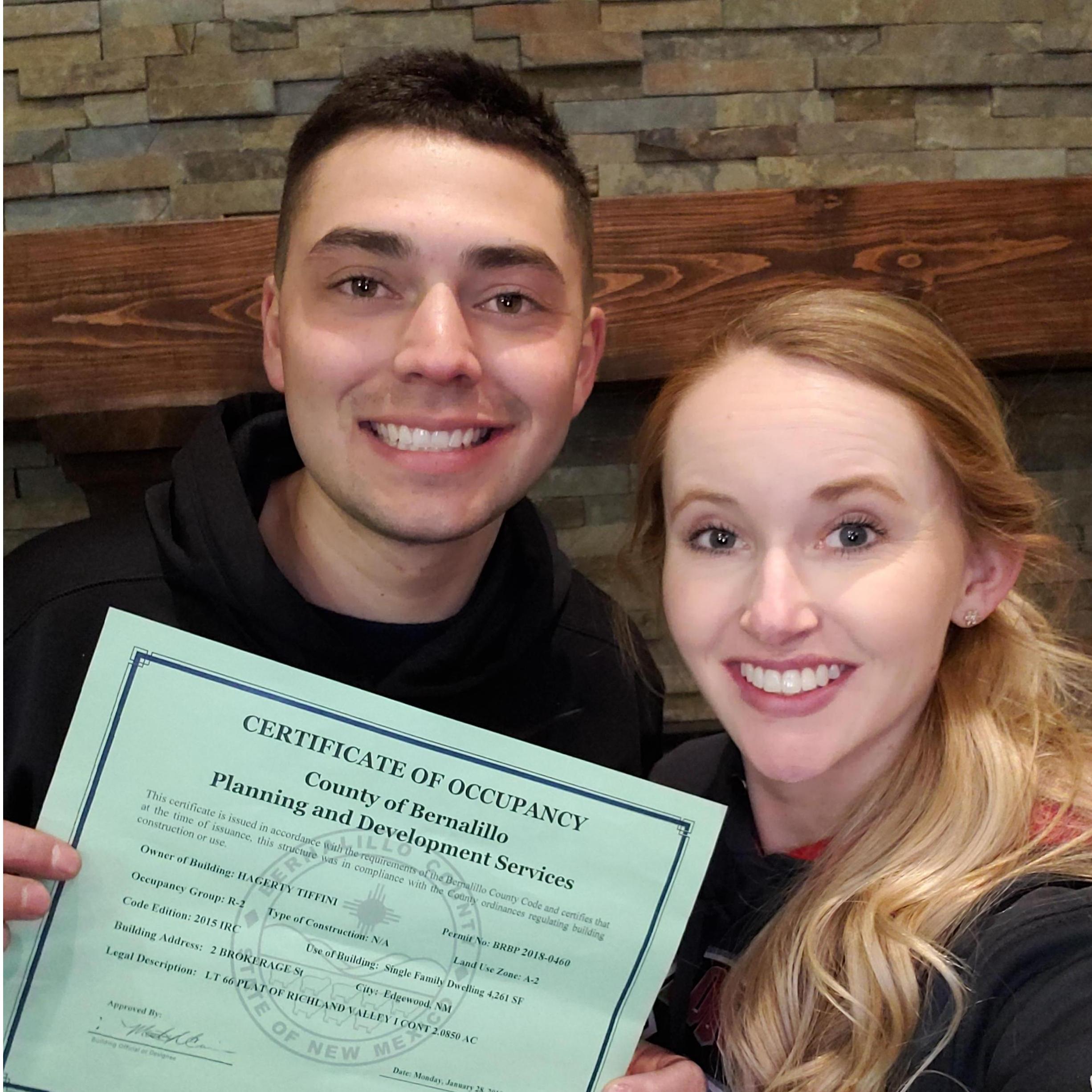Everyone said if you can get through building a house together you have a strong relationship. 7 months later we are proud to get our certificate of occupancy and living in our dream house together!