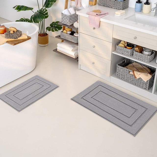 GRANNY SAYS Bathroom Rugs Sets 2 Piece,Soft Bath Mats for Bathroom, Bathroom Rugs Non Slip Washable, Absorbent Bath Rug for Tub,Shower and Toilet, Bathroom Mat Set (Gray, 20" x 32" + 16" x 24")