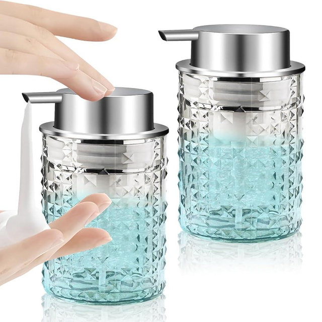 RETON 2 Pcs Foaming Soap Dispenser, 10 Oz/300ml Clear Hand Soap Dispensers with Pump, Refillable Foam Lotion Dispenser, Plastic Dish Soap Container for Bathroom Kitchen Countertop (2 Clear)