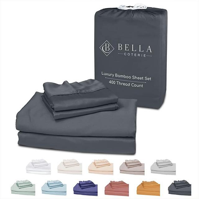 Bella Coterie Luxury Queen Bamboo Sheet Set | Organically Grown | Ultra Soft | Cooling for Hot Sleepers | 18" Deep Pocket [Charcoal Grey]