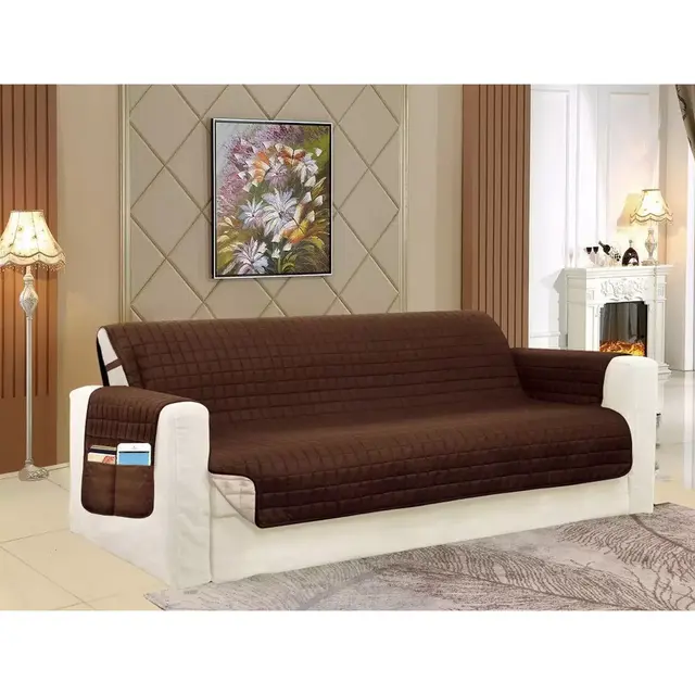 Smart Solid Microfiber Oversized Sofa Cover in Chocolate/Cream