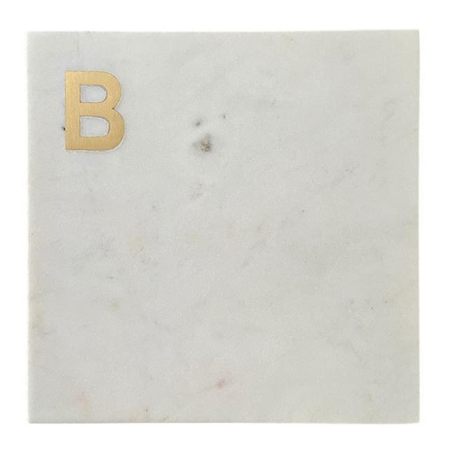 Boards by Bleu Monogram Marble Cheese Board, Hand Crafted Marble Cutting Board from White Marble Slab, Personalized Charcuterie Board with Brass Initial, Great Wedding or House Warming Gifts, Letter B