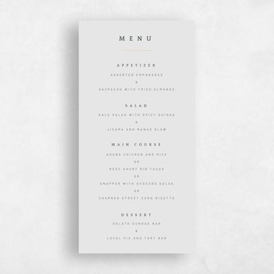 Light Gray, Grey Wedding Menu - Corwin Foil